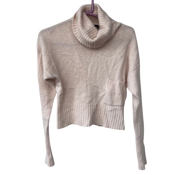 360 Cashmere Isilda Beige Turtleneck Sweater Women’s Small Ribbed Knit Pocket - Picture 2 of 7